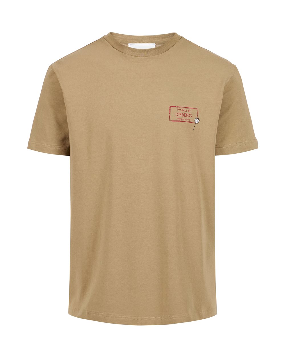 T-shirt color fango slim fit in cotone stretch sostenibile con stampa Poppy - ENRICHED POPPY | Iceberg - Official Website