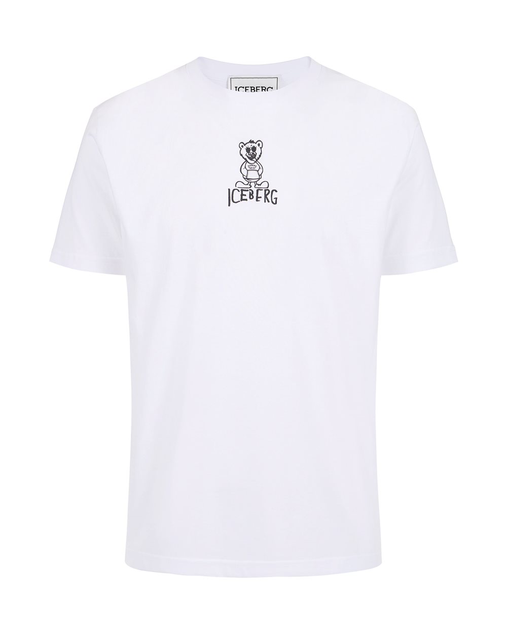 White slim fit cotton T-shirt with Bear print and Iceberg logo - Man | Iceberg - Official Website