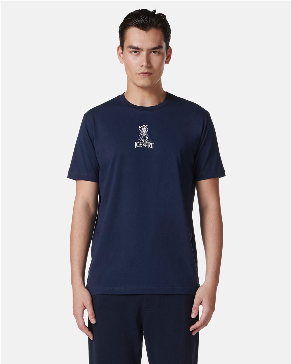 T-shirt blu slim fit in cotone con stampa Bear e logo Iceberg - ORSO | Iceberg - Official Website