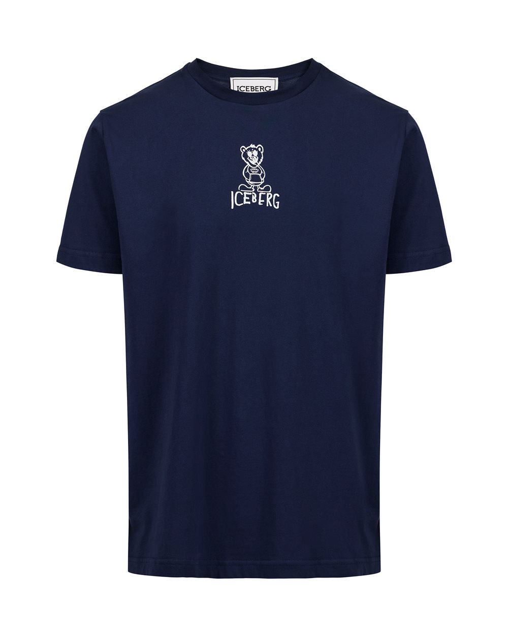 Blue slim fit cotton T-shirt with Bear print and Iceberg logo - ORSO | Iceberg - Official Website