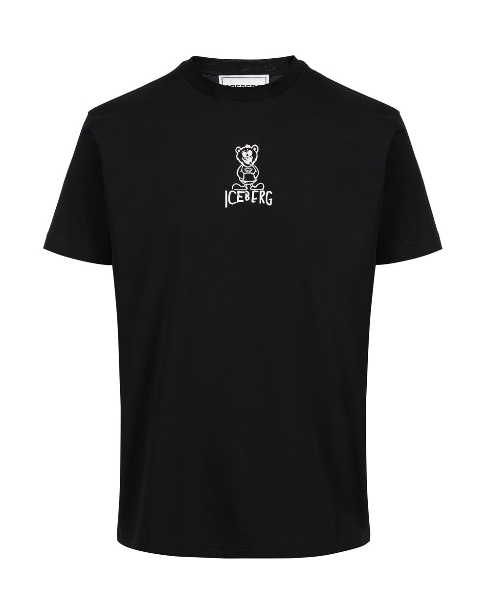 Black slim fit cotton T-shirt with Bear print and Iceberg logo - Clothing | Iceberg - Official Website