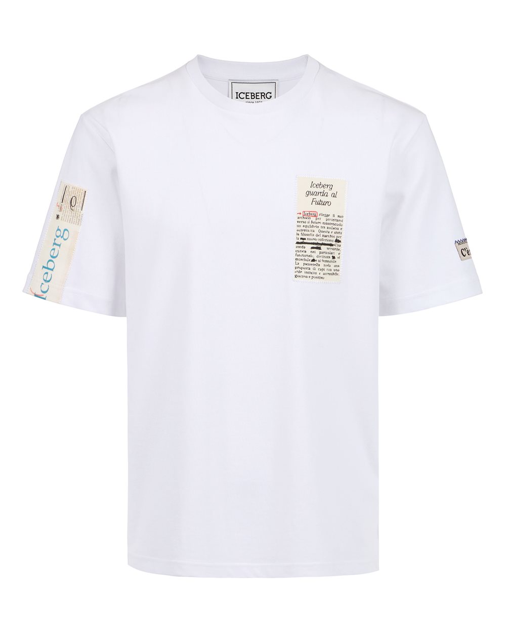Regular fit white cotton jersey t-shirt - NEWSPAPER PRINT | Iceberg - Official Website