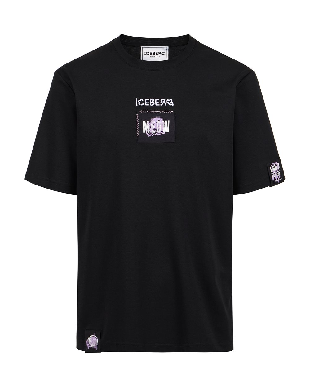 Black regular fit T-shirt in GOTS certified sustainable interlock fabric - Man | Iceberg - Official Website