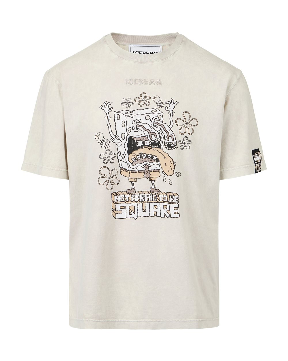Dusty-colored regular-fit jersey T-shirt with SpongeBob print - SPONGEBOB | Iceberg - Official Website