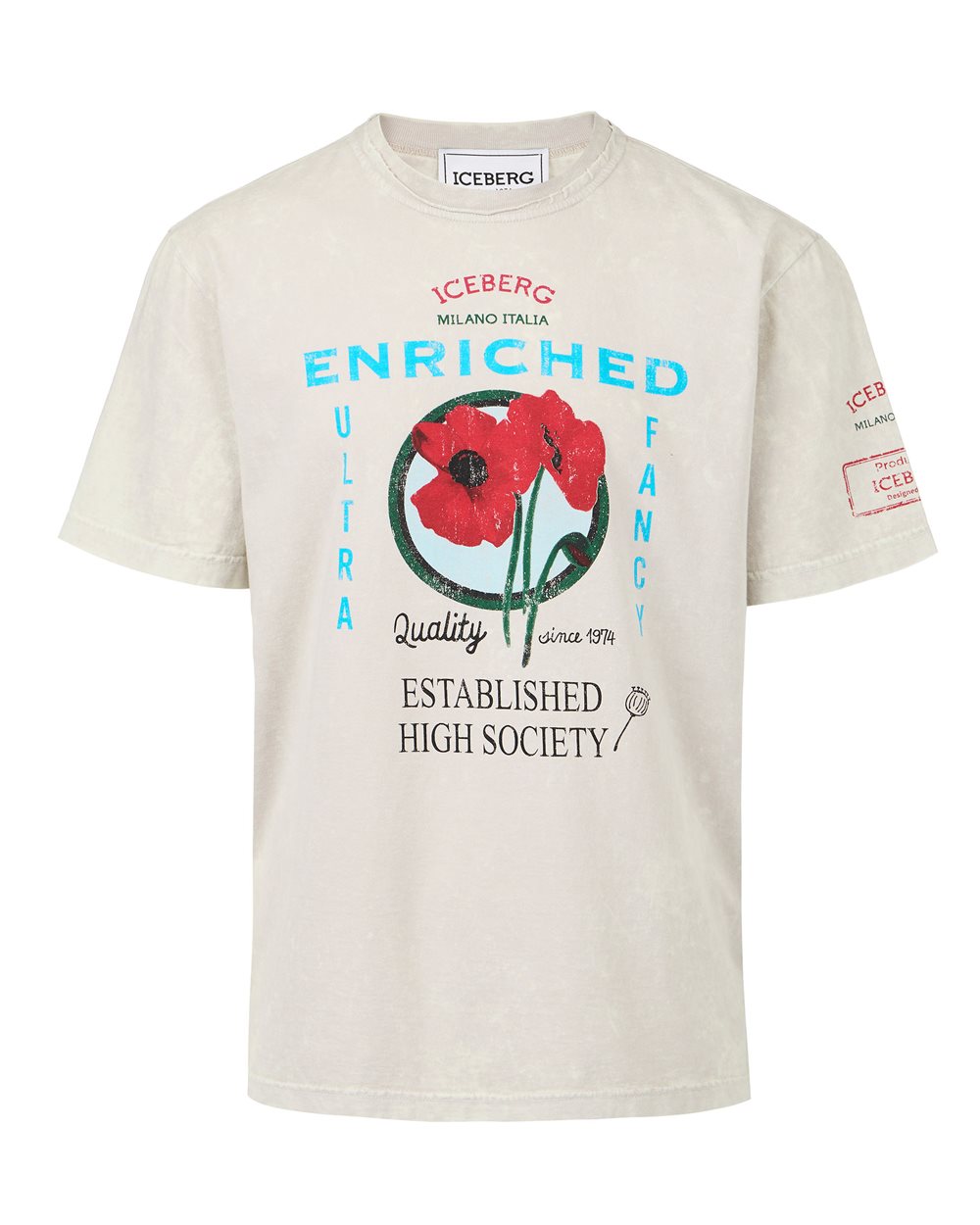 T-shirt beige a fantasia regular fit in jersey di cotone - ENRICHED POPPY | Iceberg - Official Website