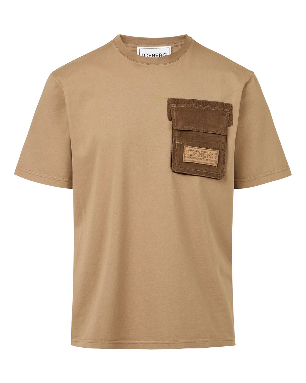 Mud-colored regular-fit T-shirt in dyed cotton jersey - Man | Iceberg - Official Website