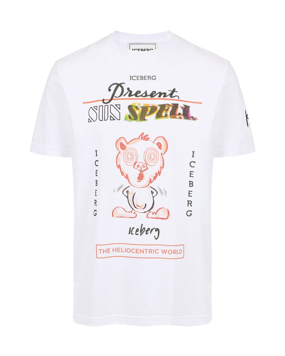 White regular fit cotton T-shirt with maxi multicolor Bear print - ORSO | Iceberg - Official Website