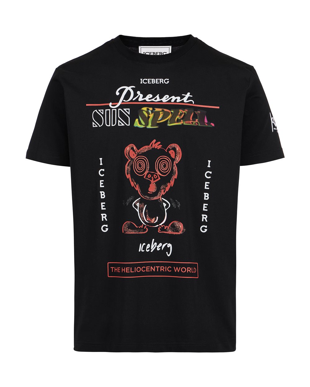 Black regular fit cotton T-shirt with maxi multicolor Bear print - ORSO | Iceberg - Official Website