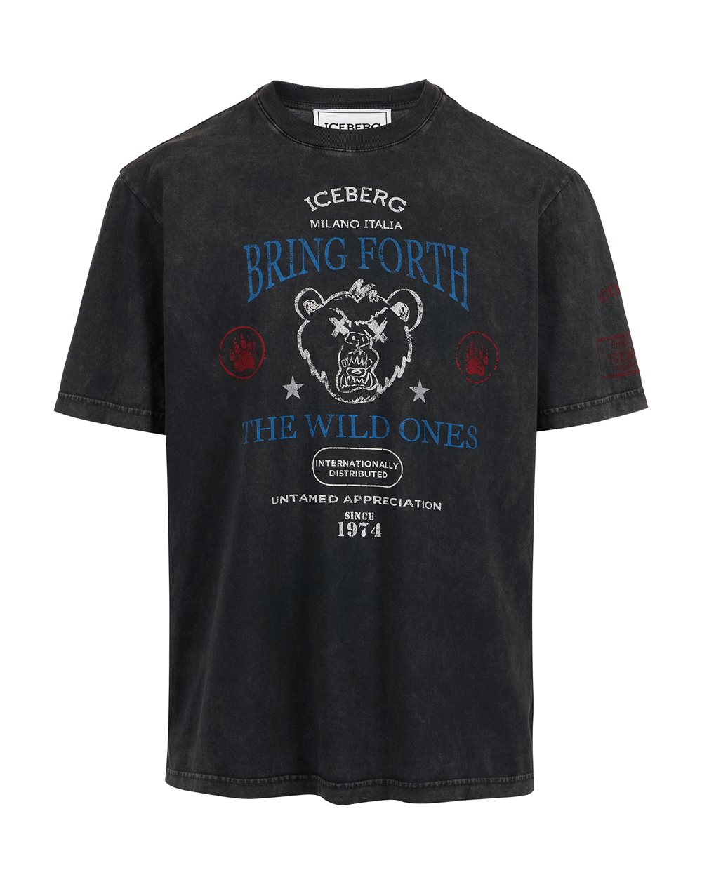 Regular-fit Black T-shirt in random-wash dyed cotton with maxi Bear print - ORSO | Iceberg - Official Website