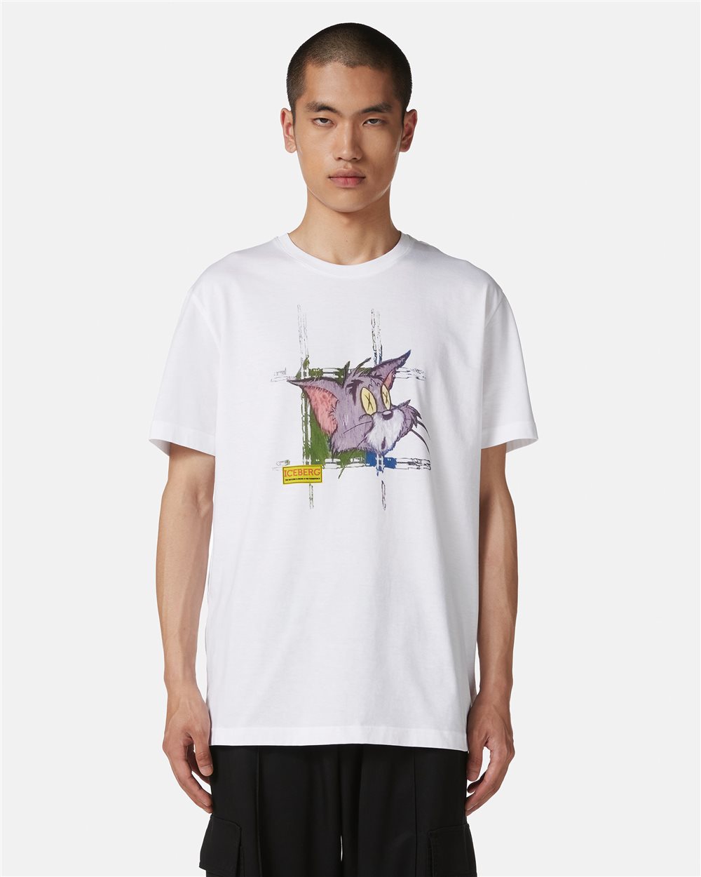 Classic regular fit white T-shirt in cotton jersey with Tom print on the front - T-shirts & polo | Iceberg - Official Website
