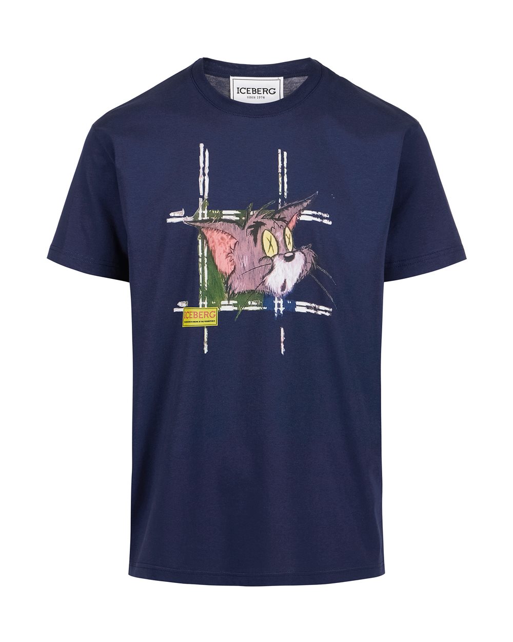 Classic regular fit blue T-shirt in cotton jersey with Tom print on the front - LOONEY TUNES  | Iceberg - Official Website