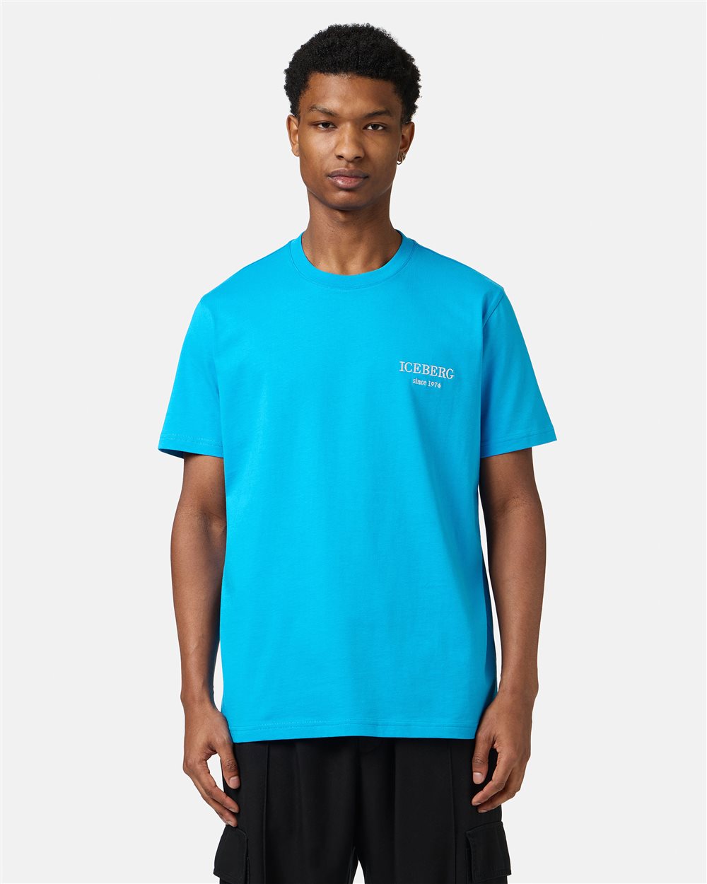 Cobalt-colored classic regular fit jersey T-shirt - Private Sale Man | Iceberg - Official Website