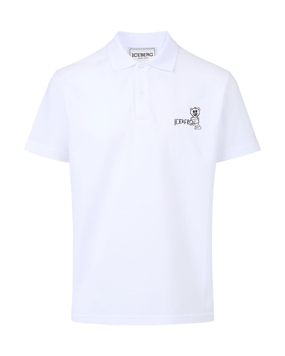 White piqué polo with Bear print - Clothing | Iceberg - Official Website