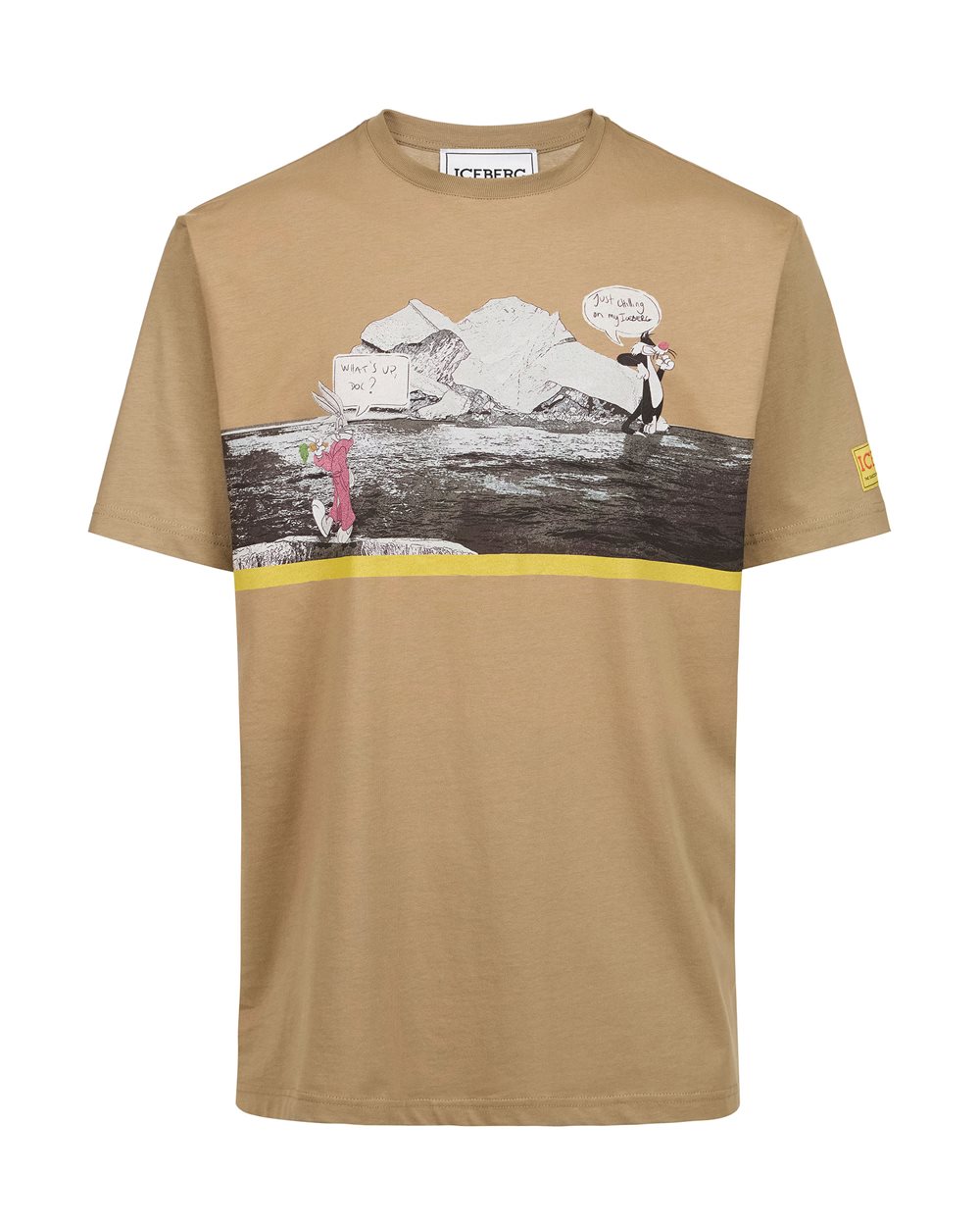 Mud colored regular fit cotton jersey T-shirt with Iceberg logo - Clothing | Iceberg - Official Website