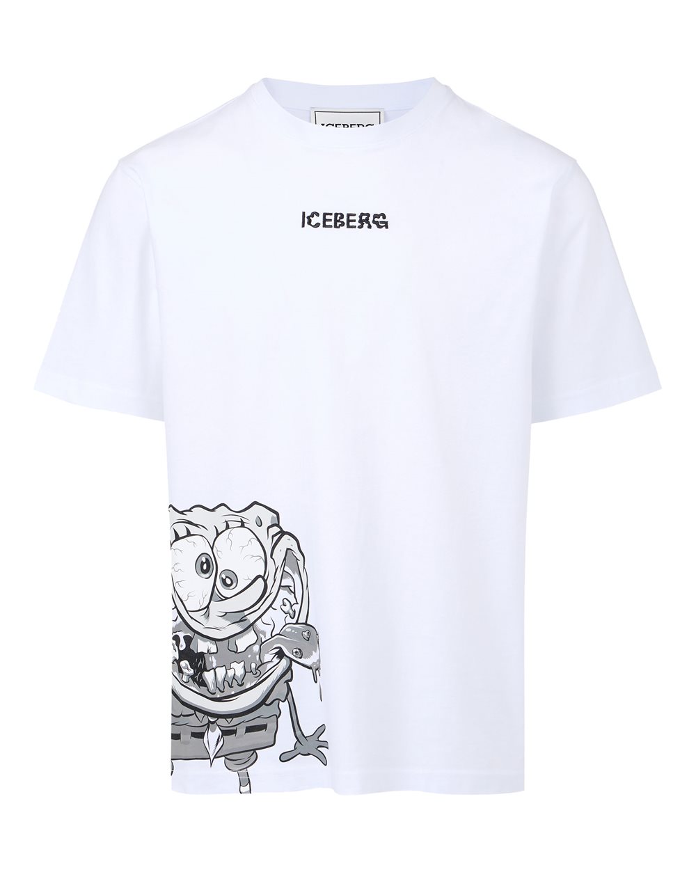 Regular fit white T-shirt with SpongeBob print in jersey - SPONGEBOB | Iceberg - Official Website