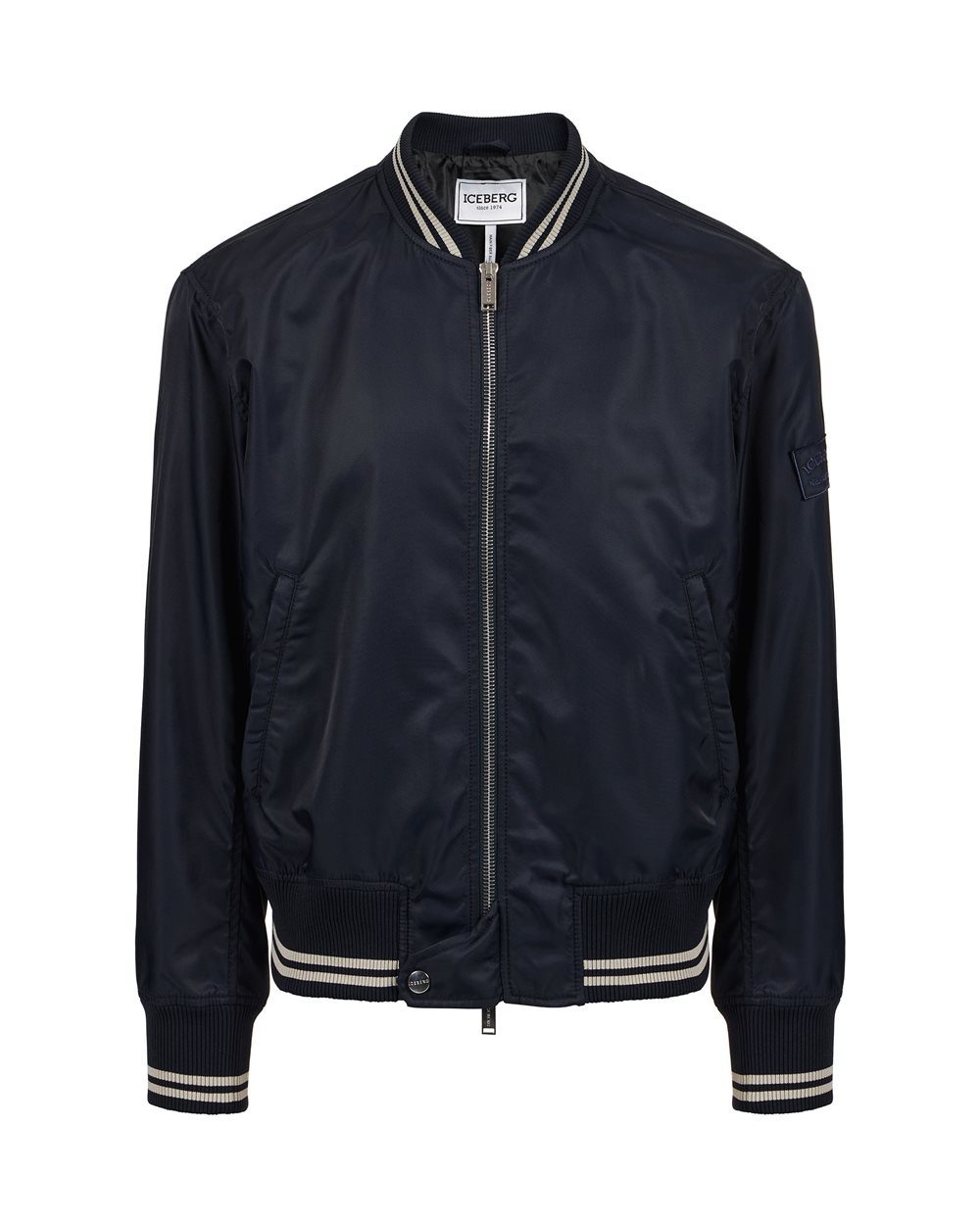 Regular-fit blue jacket in recycled polyester with GRS certification - Outerwear | Iceberg - Official Website