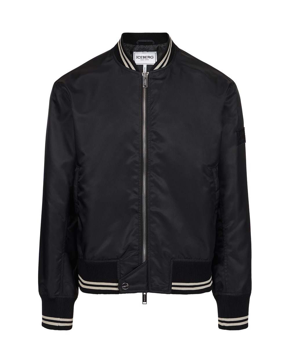 Regular-fit black jacket in recycled polyester with GRS certification - Outerwear | Iceberg - Official Website