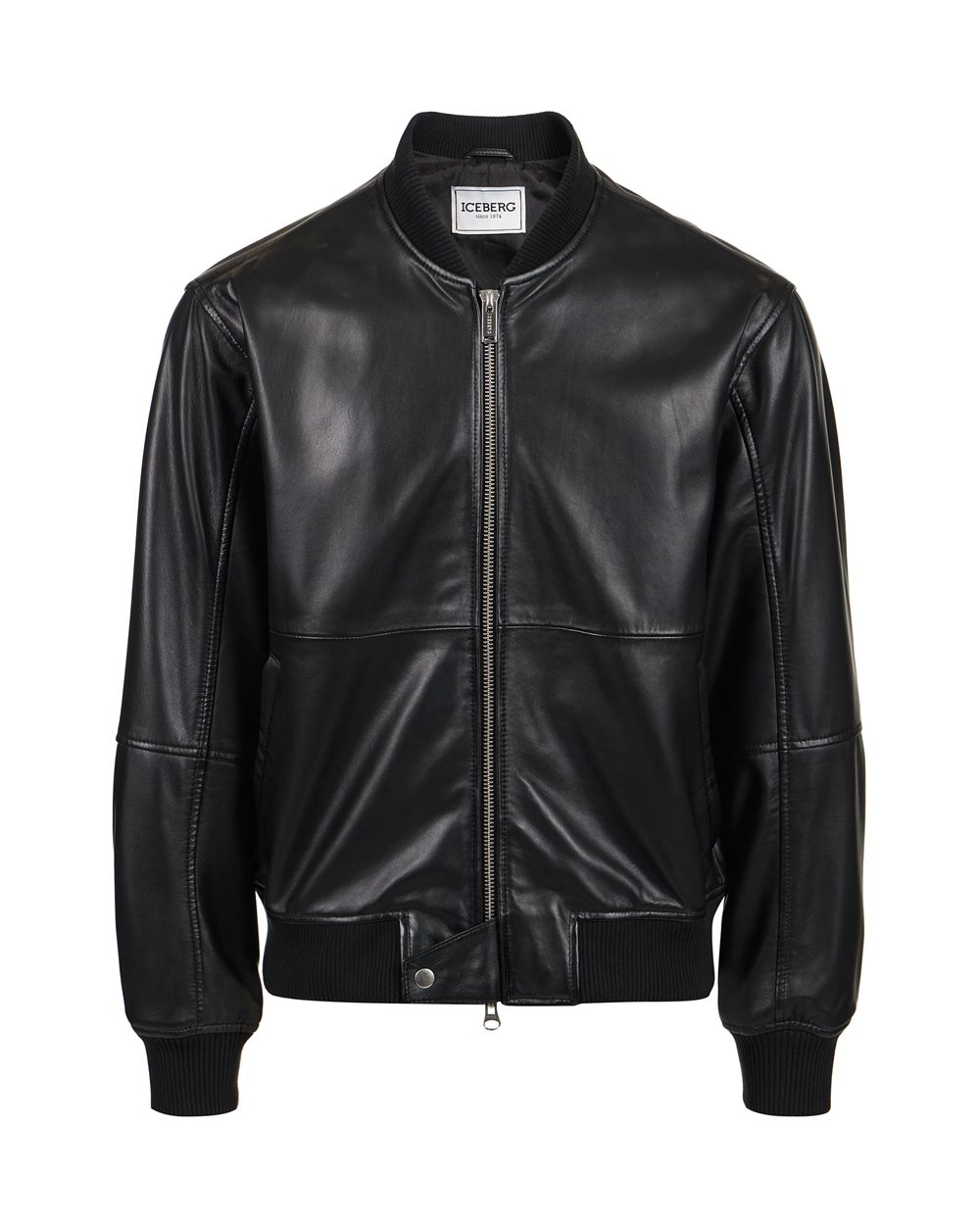 Black nappa jacket with shading treatment and logo - Outerwear | Iceberg - Official Website