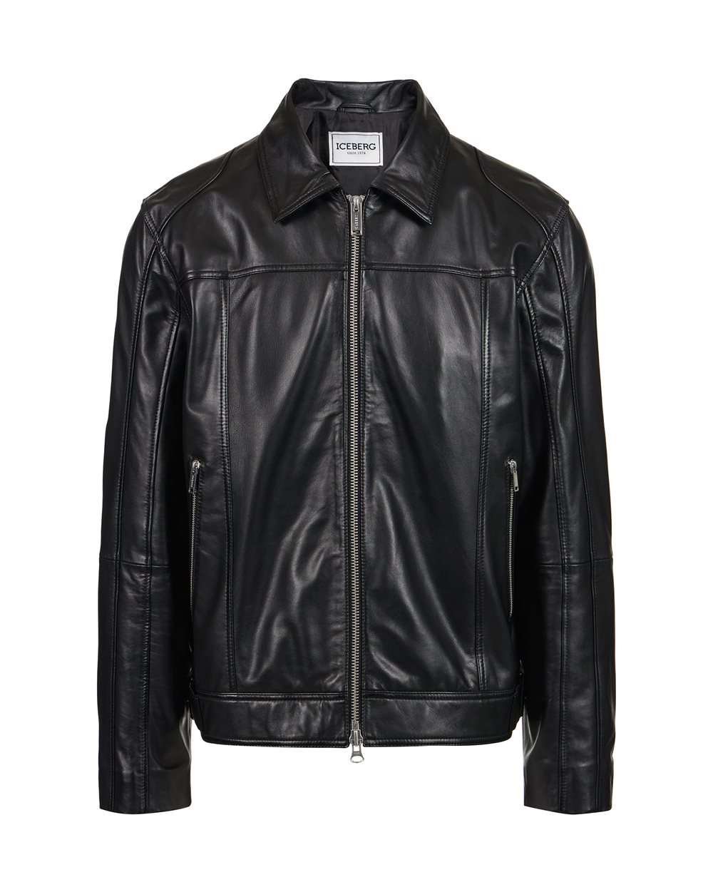 Black nappa leather biker jacket with Iceberg logo - Outerwear | Iceberg - Official Website