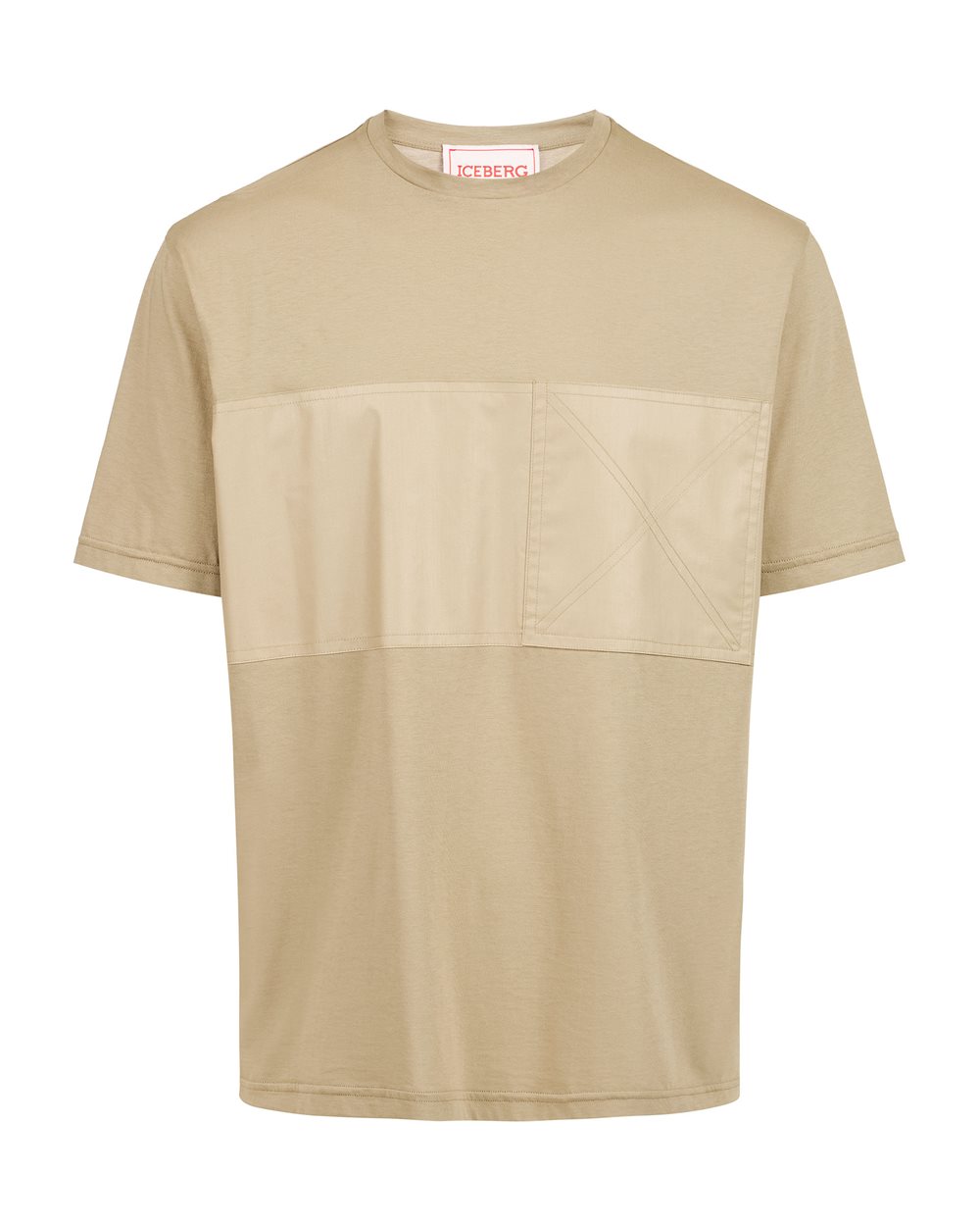 Mud-colored crew neck T-shirt with tone-on-tone detail - Fashion Show Man | Iceberg - Official Website