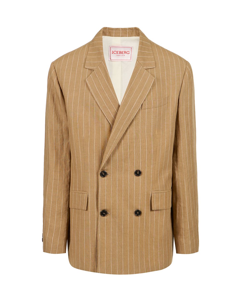 Beige-White Striped Double-Breasted Blazer Jacket - Fashion Show Man | Iceberg - Official Website