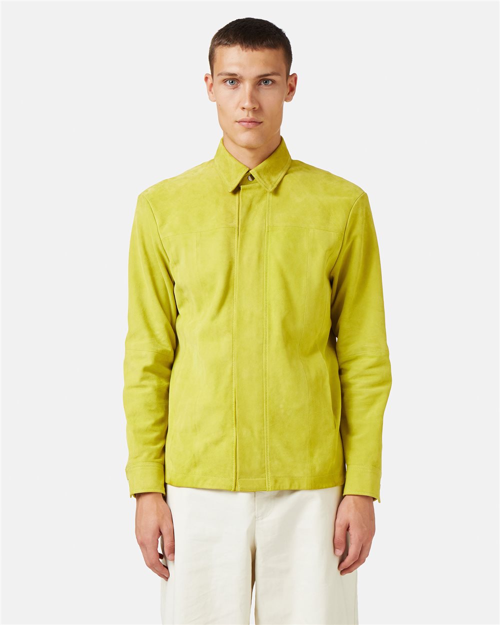 Lime-colored regular-fit suede shirt with Iceberg logo - Fashion Show Man | Iceberg - Official Website