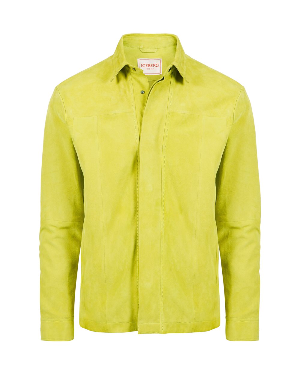 Lime-colored regular-fit suede shirt with Iceberg logo - Fashion Show Man | Iceberg - Official Website