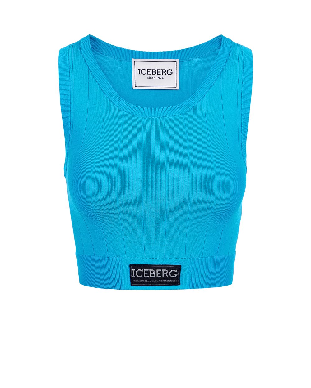 Turquoise active top in ribbed knit with Iceberg logo | Iceberg - Official Website