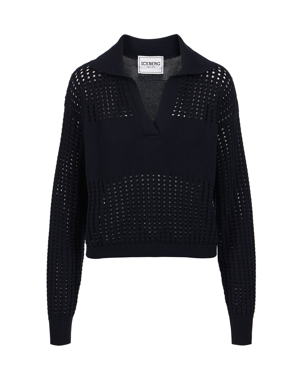 Polo blu in cotone con righe traforate e logo Iceberg | Iceberg - Official Website