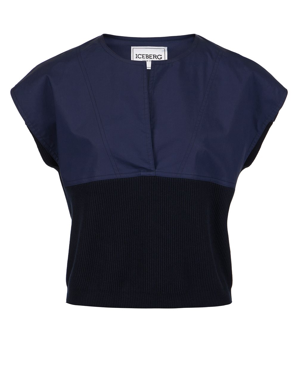 Blu carry-over crewneck in cotton with jacquard logo stripe | Iceberg - Official Website