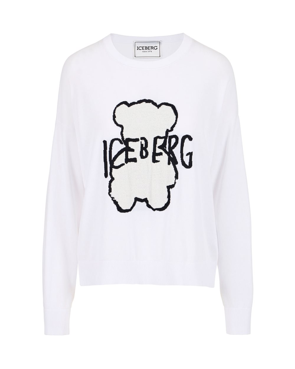 Maglia bianca a girocollo in cotone super sottile - Maglieria | Iceberg - Official Website