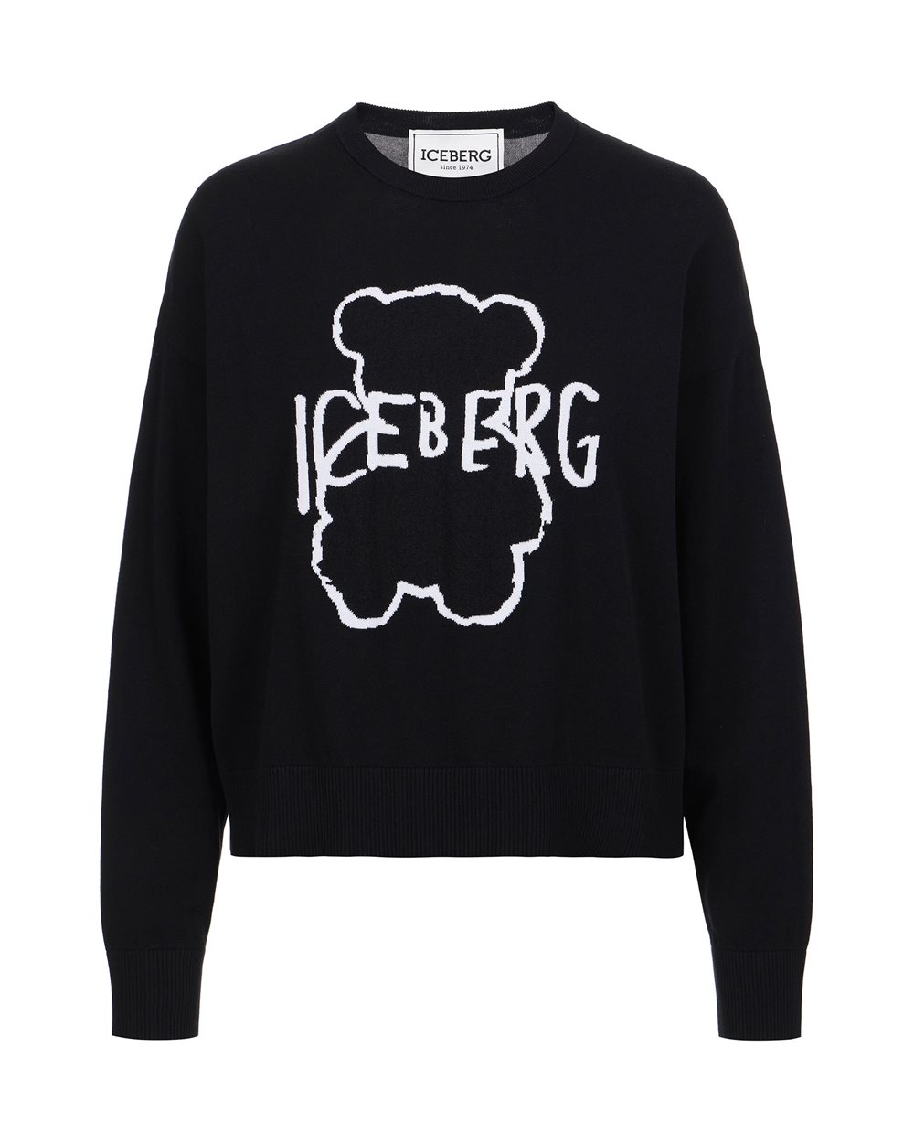 Maglia nera a girocollo in cotone super sottile - Maglieria | Iceberg - Official Website