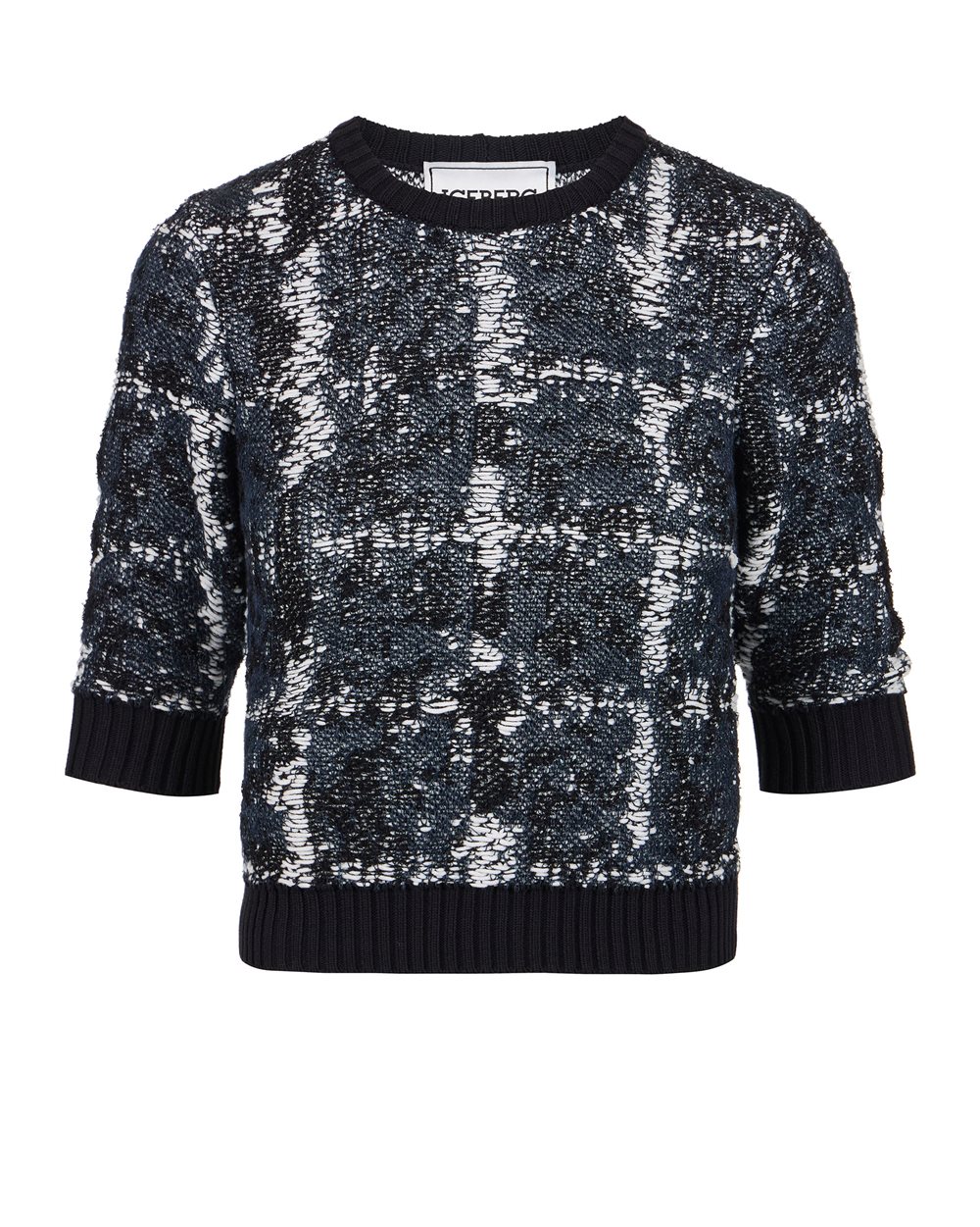 Small multicolor crew neck with half sleeves in cotton and linen blend with logo - SEASON'S MUST HAVE | Iceberg - Official Website