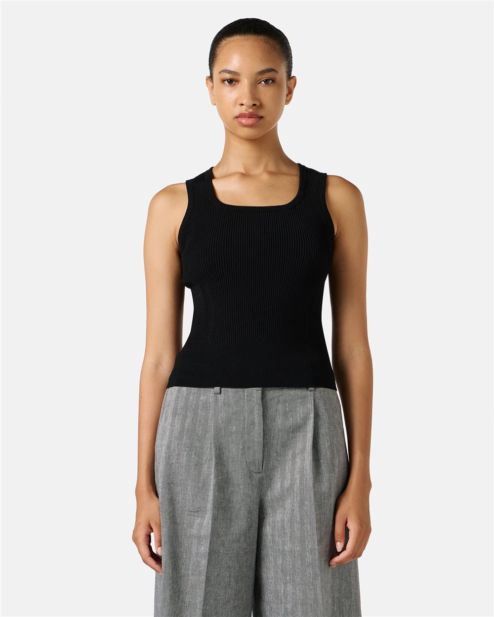Small black ribbed tank top - Knitwear | Iceberg - Official Website