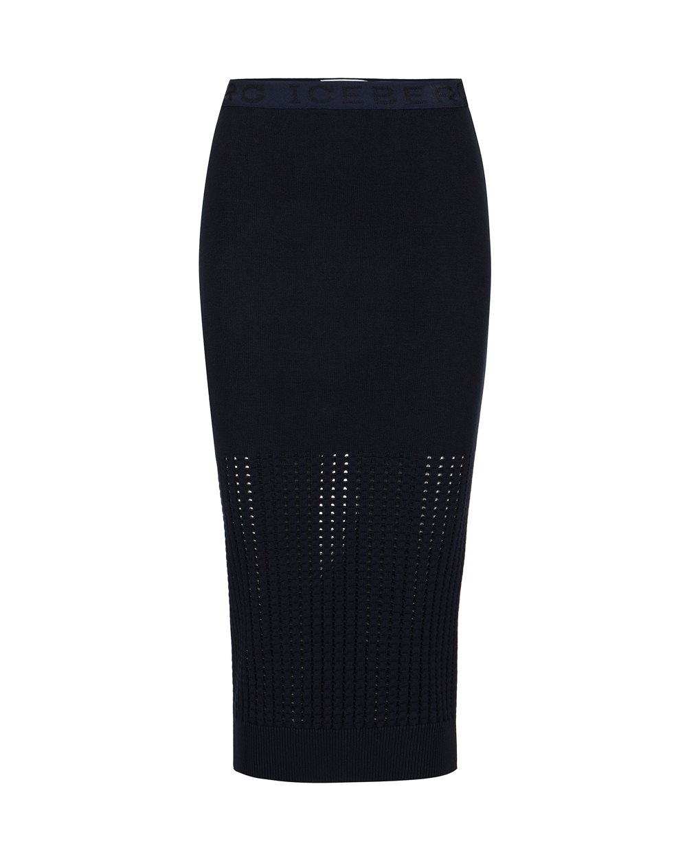 Gonna blu in cotone elasticizzato con trafori - Maglieria | Iceberg - Official Website