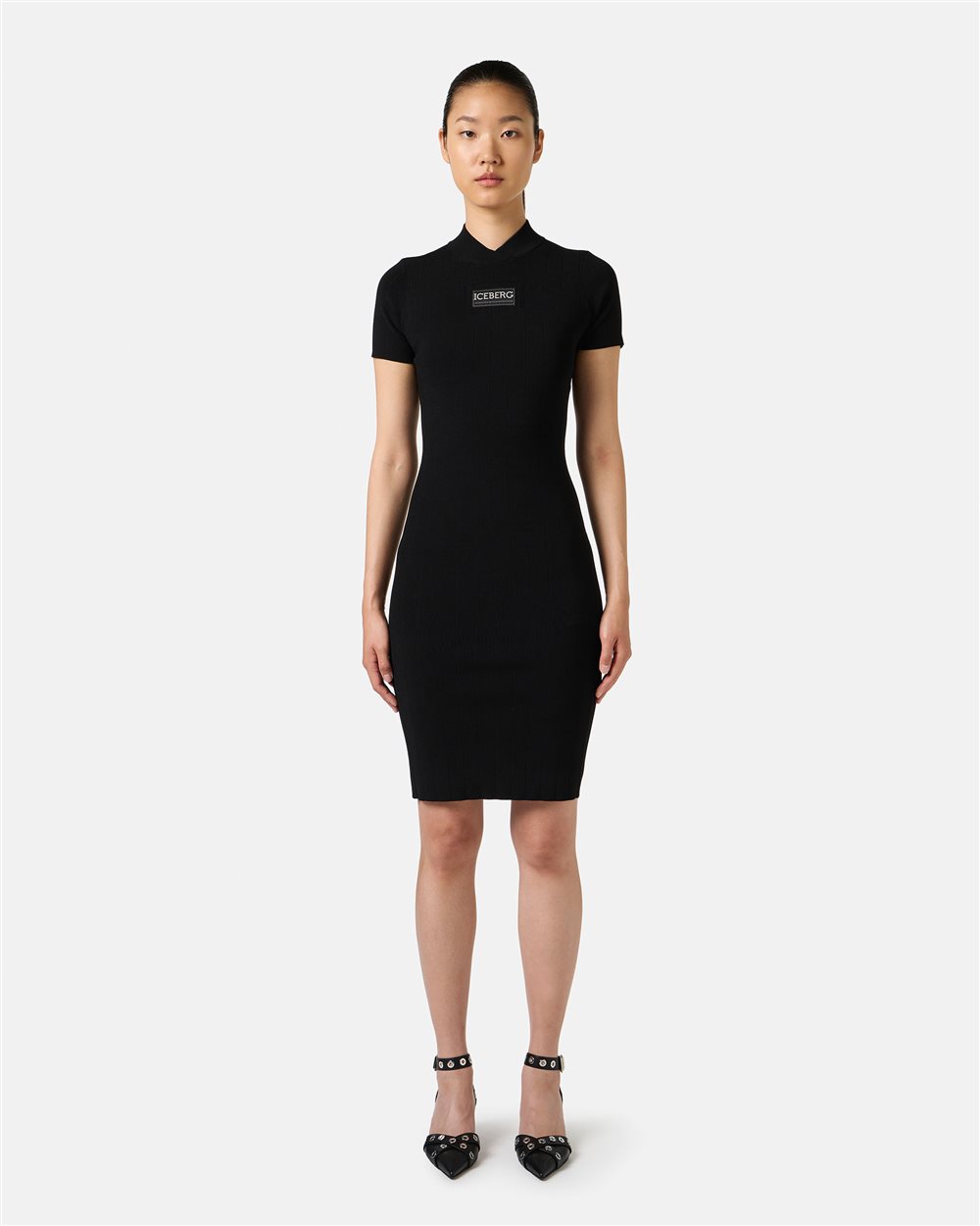 Black stretch viscose dress with sporty ribbed pattern - SEASON'S MUST HAVE | Iceberg - Official Website