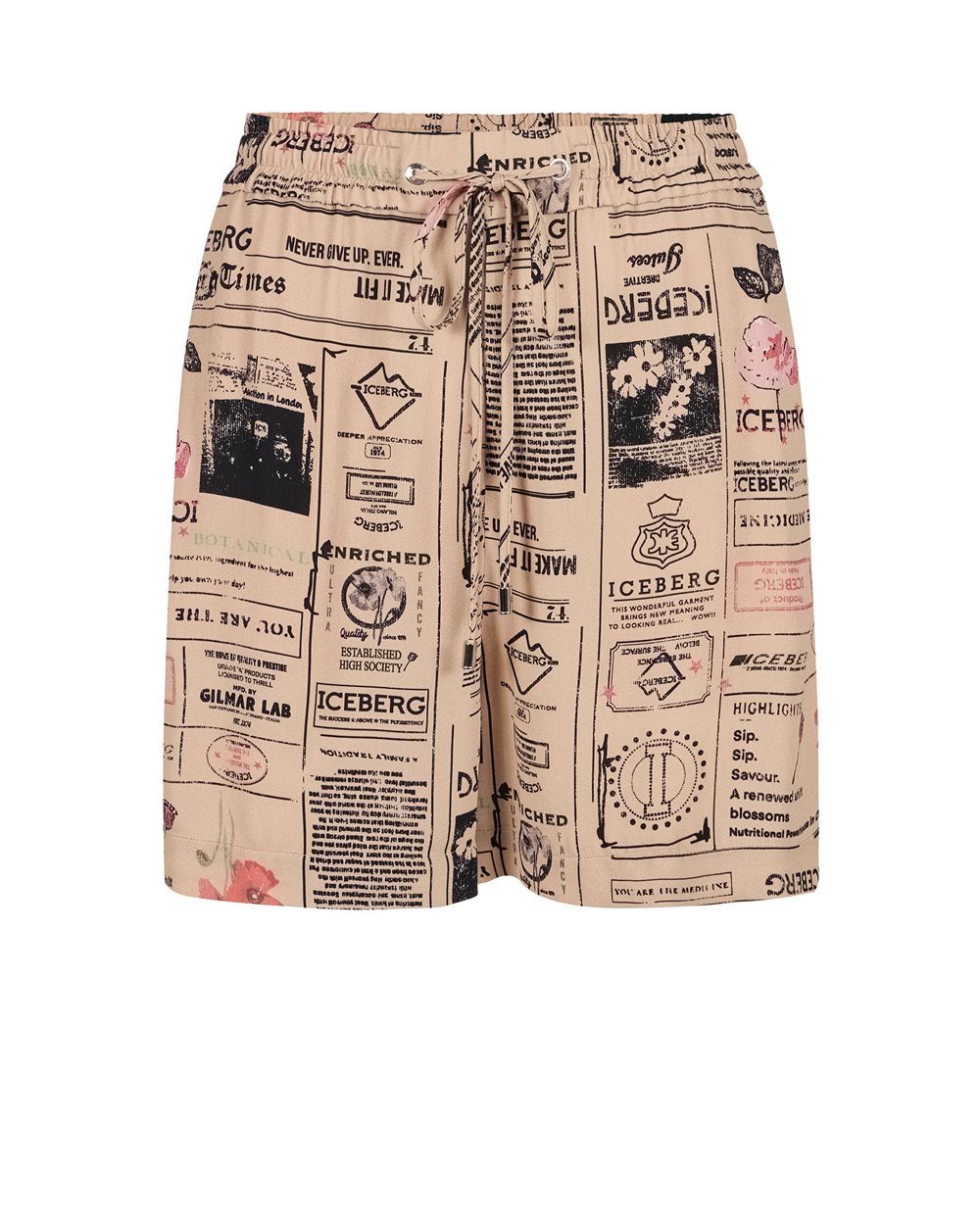 Short Bermuda shorts in double georgette of RCS certified viscose - NEWSPAPER PRINT | Iceberg - Official Website