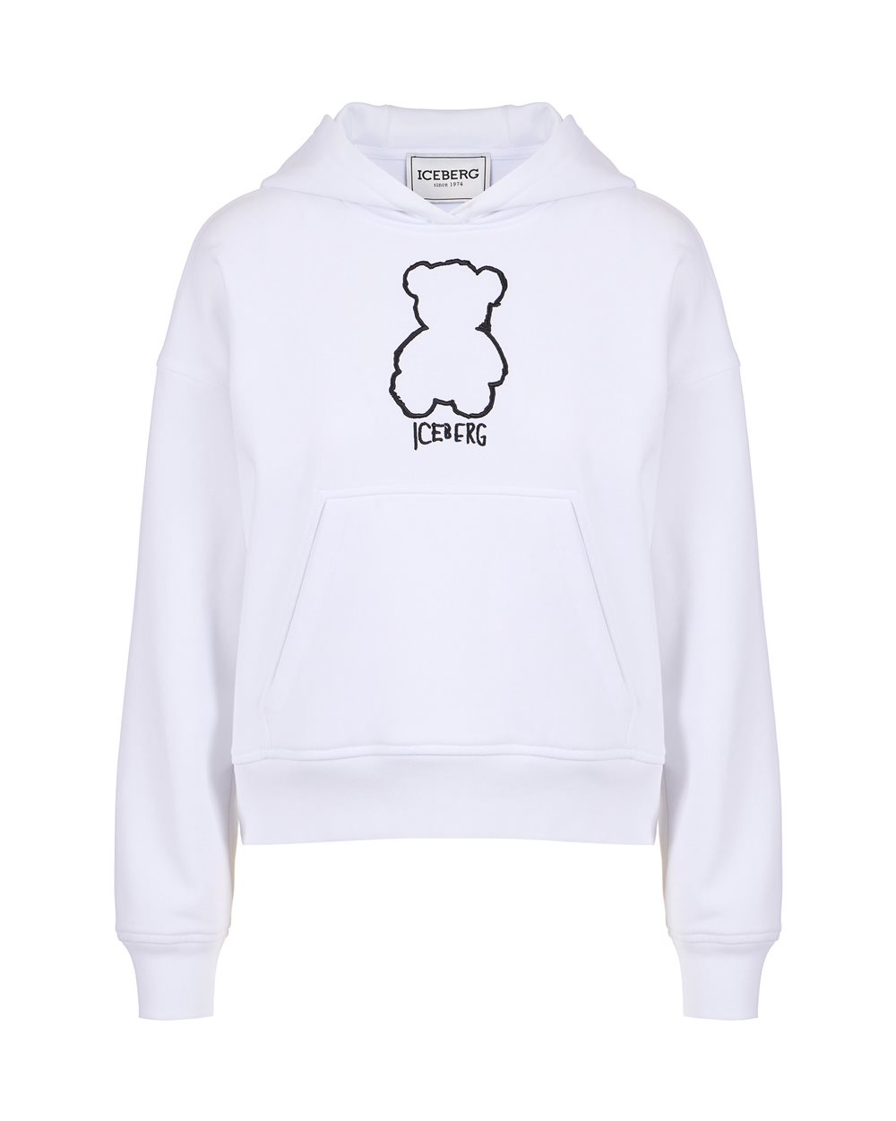 Kurz geschnittenes Hoodie aus weißer Baumwolle - Sweatshirts | Iceberg - Official Website