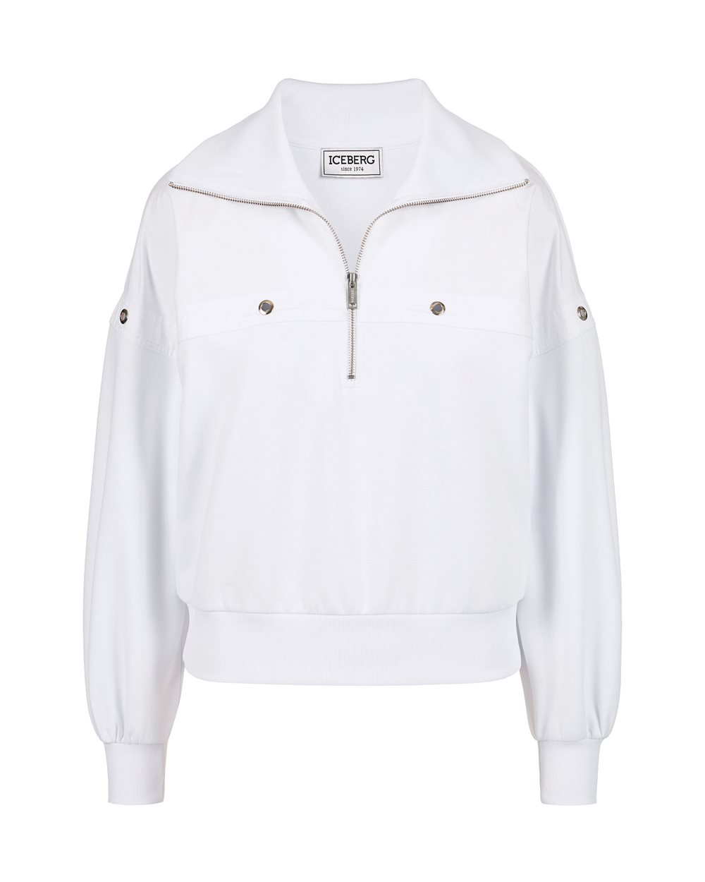 Cropped fit white sweatshirt in scuba fabric | Iceberg - Official Website