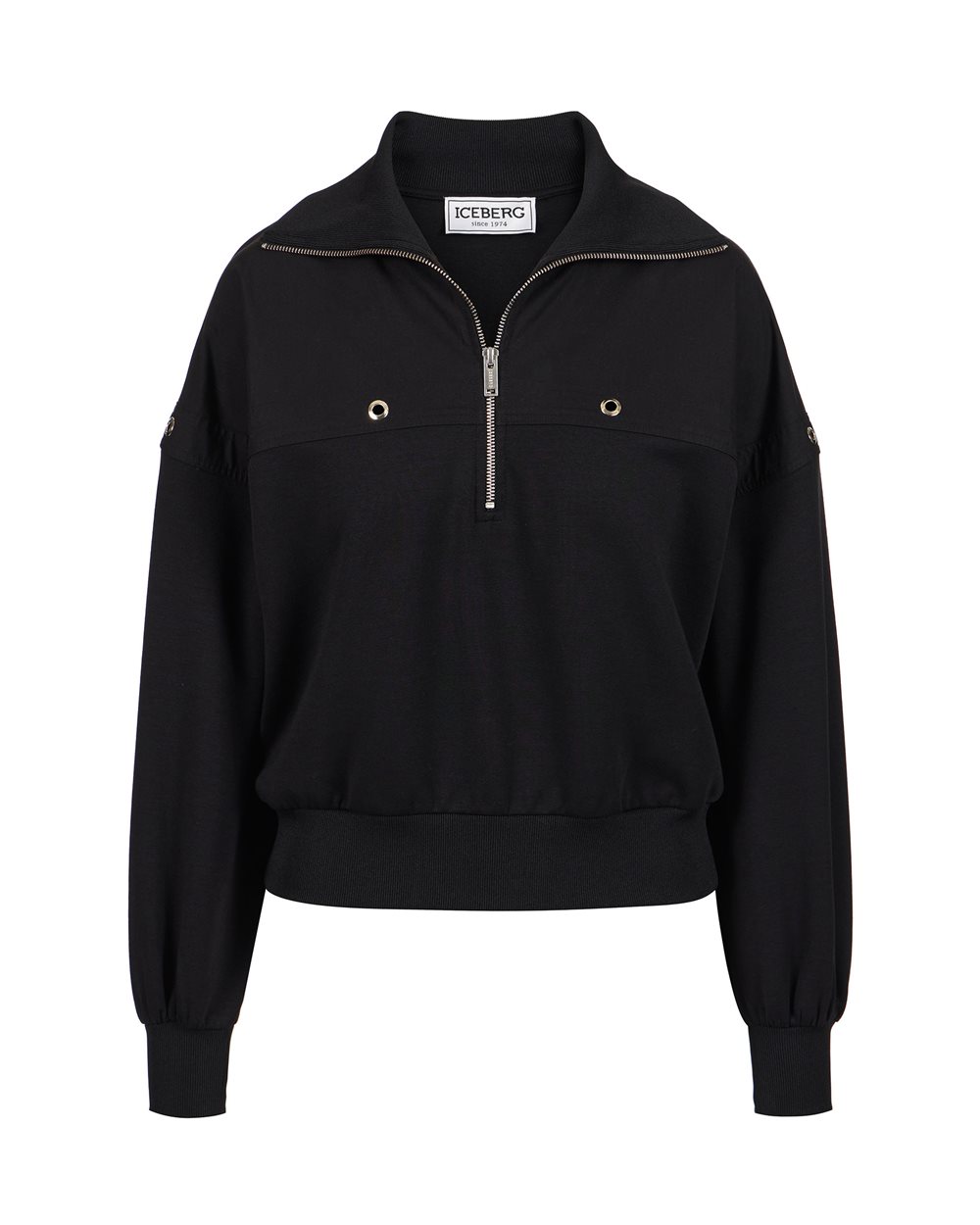 Cropped fit black sweatshirt in scuba fabric | Iceberg - Official Website