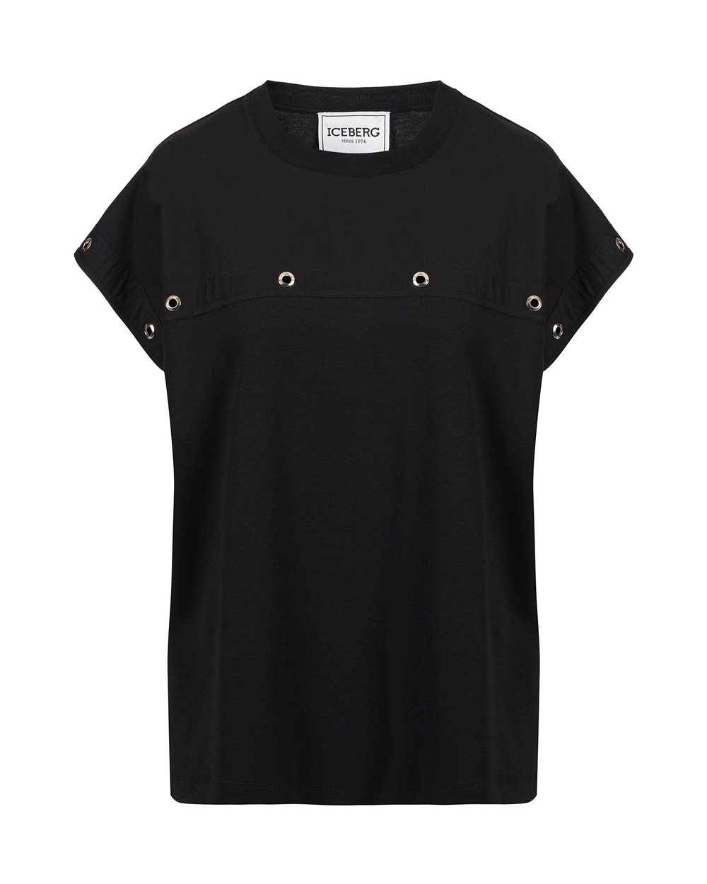 T-shirt nera in tessuto interlock sostenibile certificato GOTS - T-shirts & tops | Iceberg - Official Website