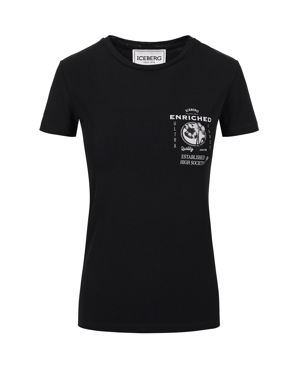 Black background sustainable stretch cotton jersey t-shirt - Woman | Iceberg - Official Website