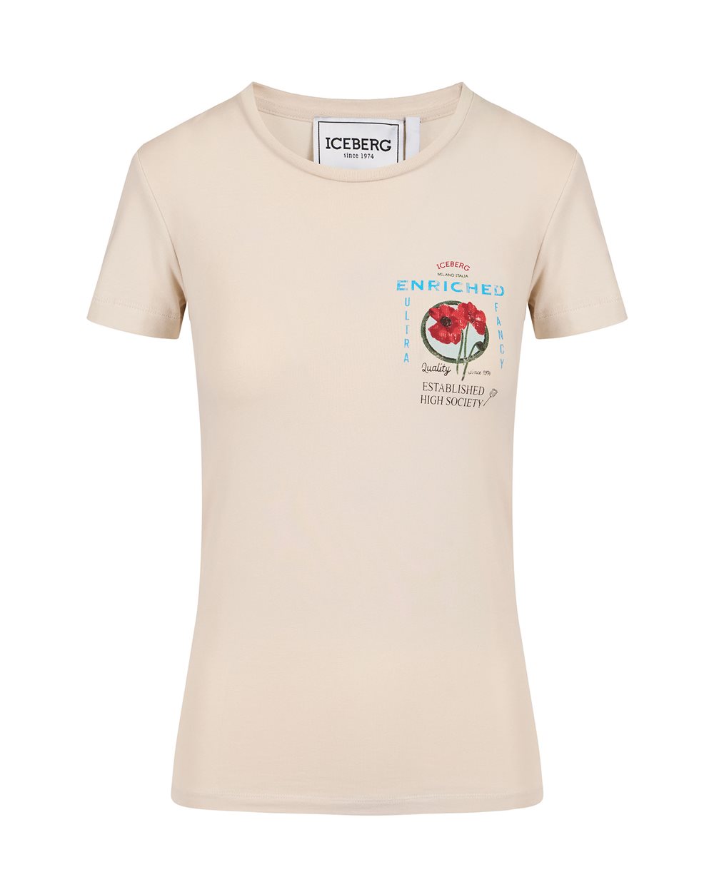 Muster-T-Shirt mit beigem Hintergrund aus nachhaltiger Baumwolle. - Kleidung | Iceberg - Official Website
