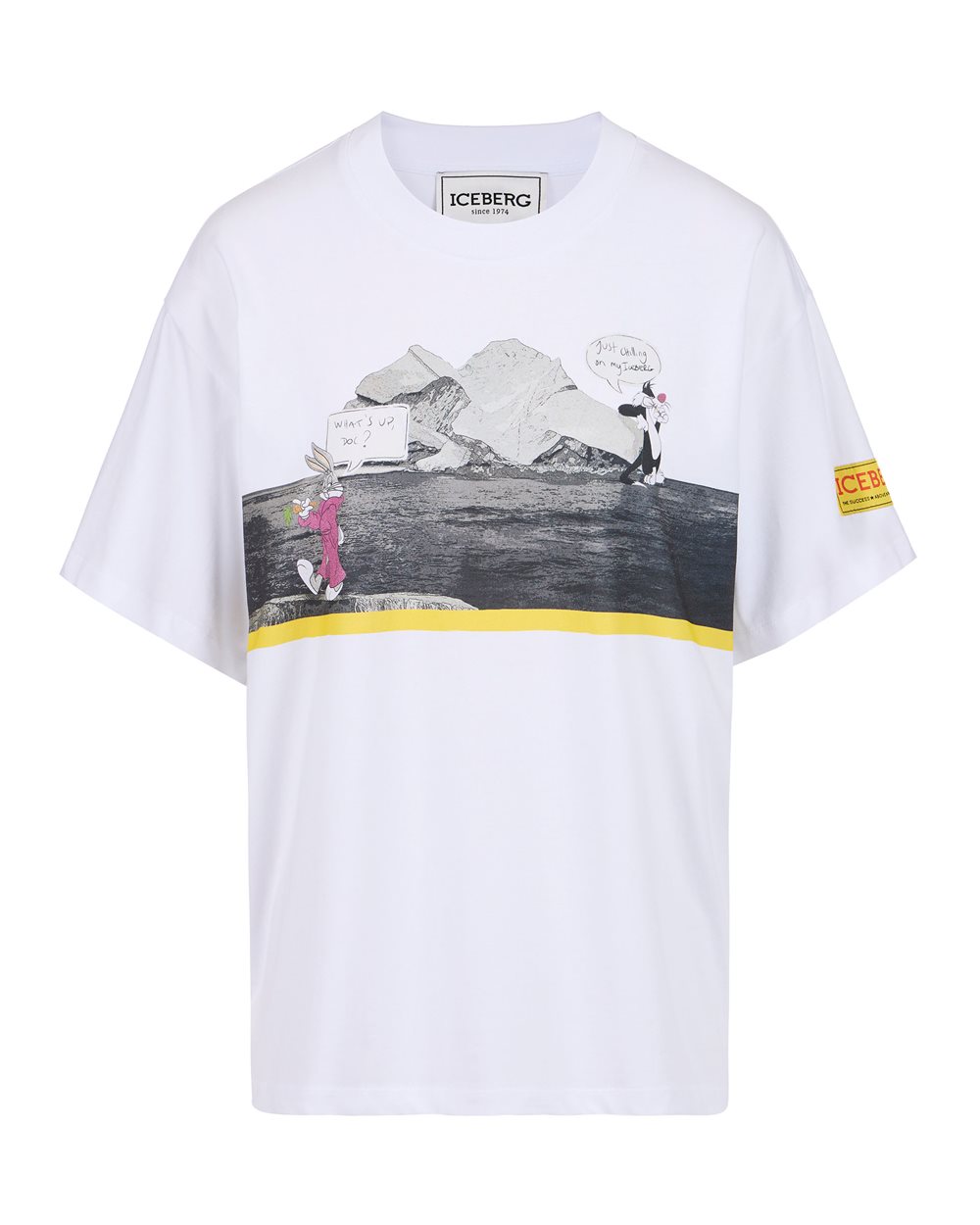 T-shirt bianca regular fit in jersey di cotone tinto in capo con inserti in tessuto cupro - T-shirts & tops | Iceberg - Official Website