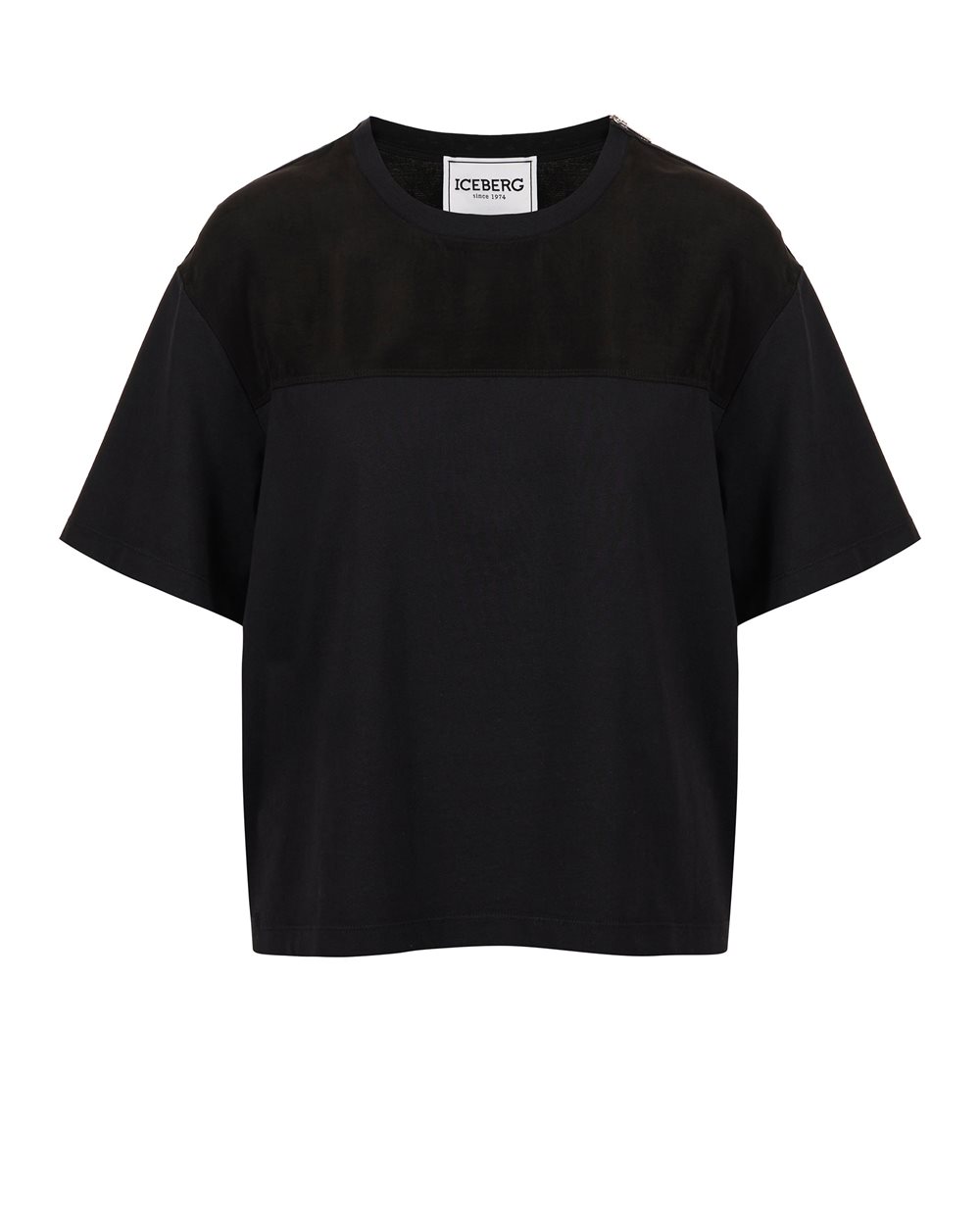 Regular-fit black cotton jersey T-shirt with cupro inserts - Abbigliamento | Iceberg - Official Website