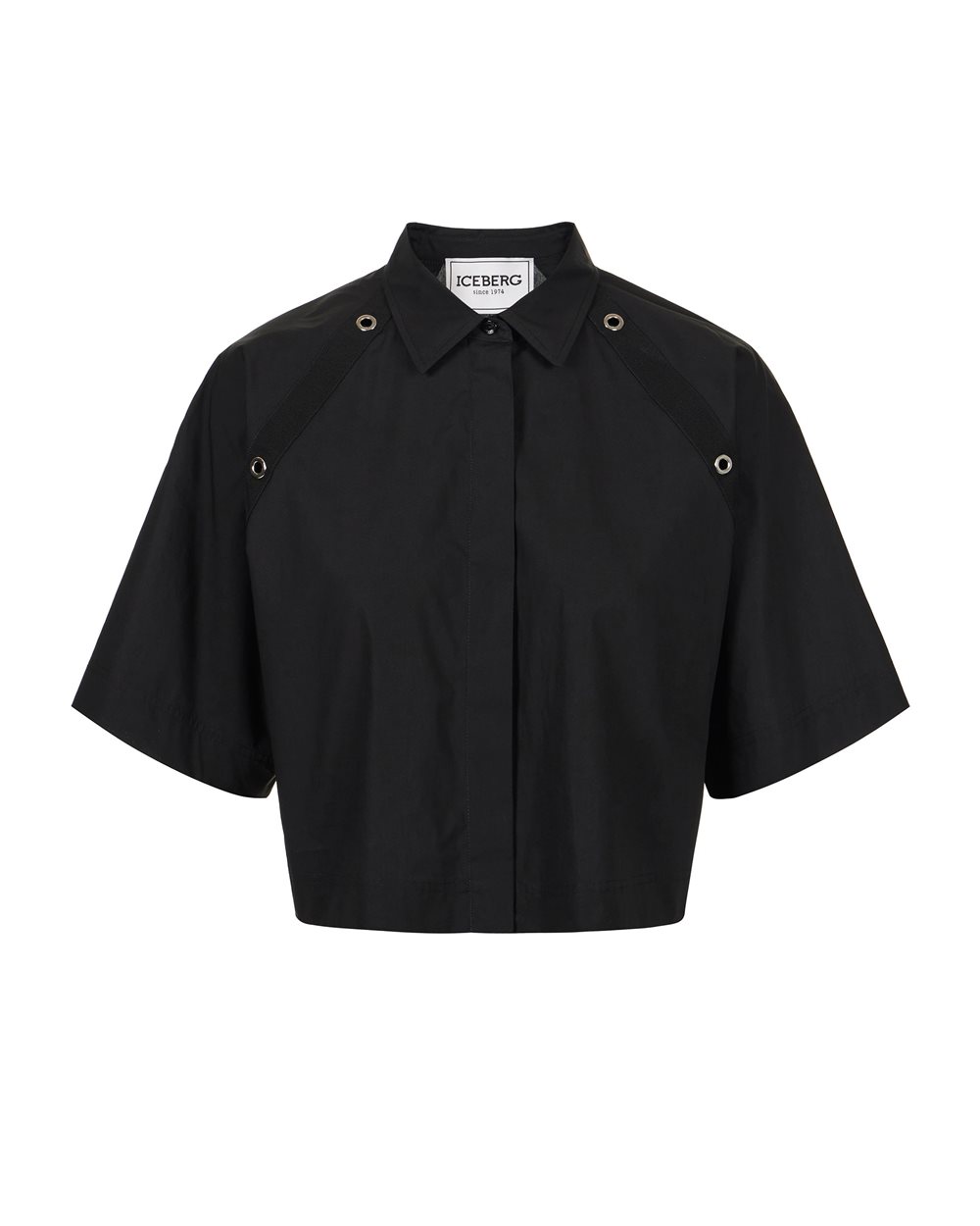 Black cropped fit shirt in cotton poplin - New in | Iceberg - Official Website