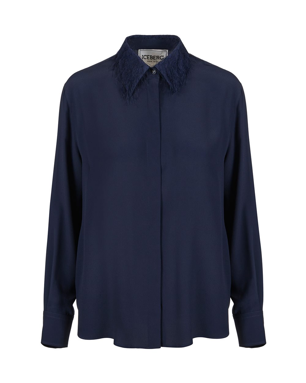 Blue silk blend crepe de chine shirt with elegant detail | Iceberg - Official Website