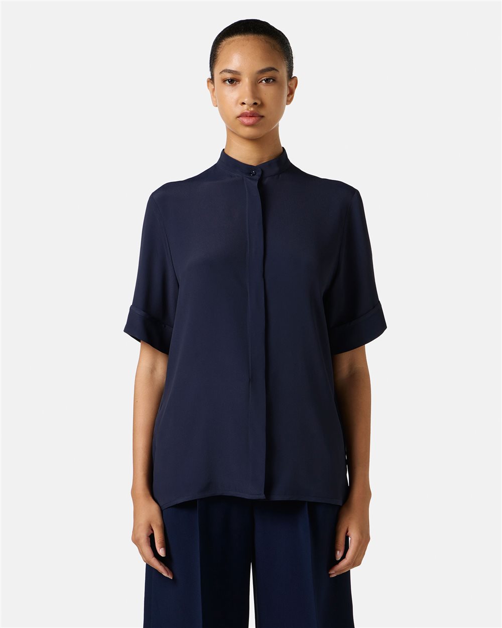 Regular-fit short-sleeved blue crepe de chine shirt - Abbigliamento | Iceberg - Official Website