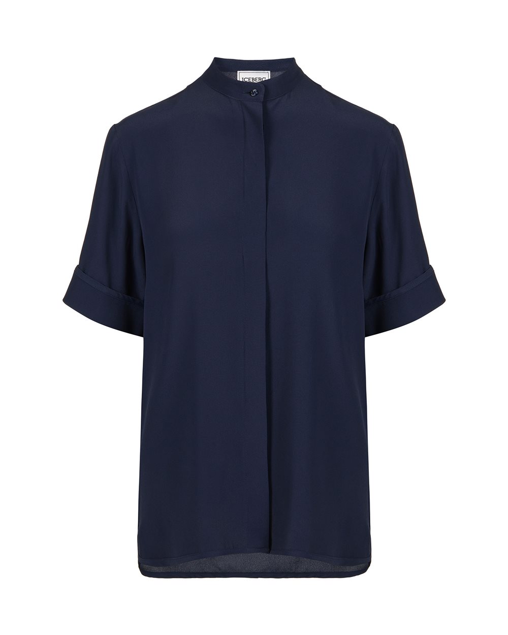 Regular-fit short-sleeved blue crepe de chine shirt - Abbigliamento | Iceberg - Official Website