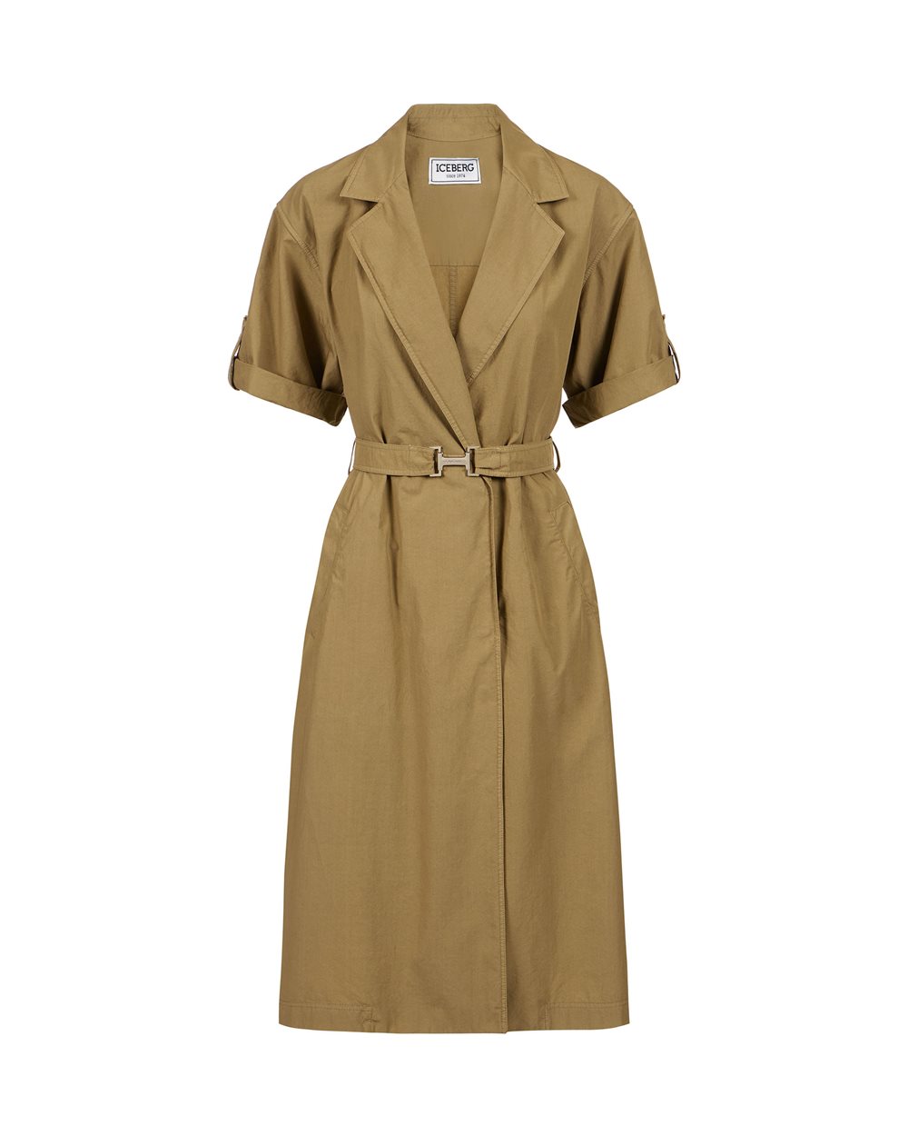 Mud-colored regular-fit dress with canvas belt - Dresses & Skirts | Iceberg - Official Website